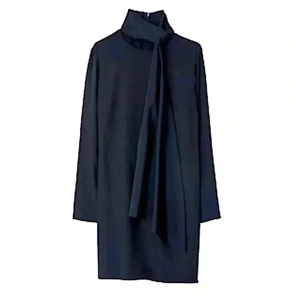 Tibi New Silk Crepe Tie Neck Mini Dress Size 6 Cocktail Party 70s Retro Office